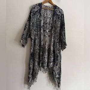 Soft Surroundings Embroidered Fringe Open Kimono Cardigan Size S/M